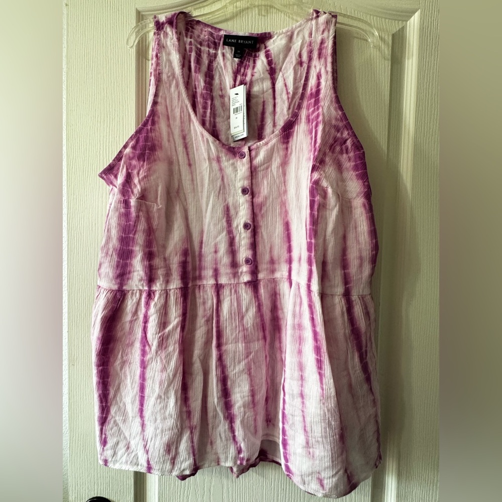 NWT LANE BRYANT Tie-Dye Scoop Neck Sleeveless Top - Pink